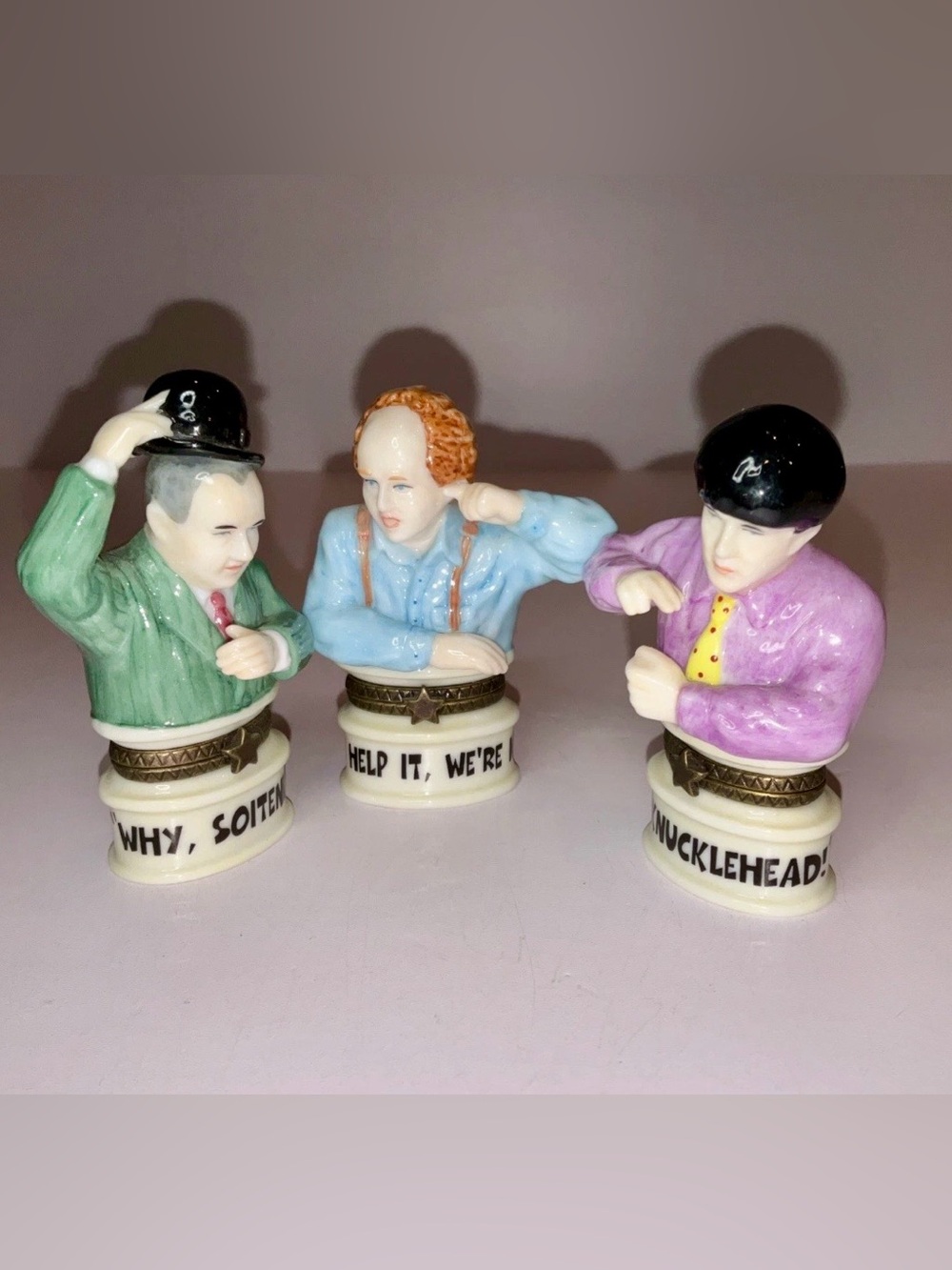 PHB Set of 3 Three Stooges Curly Larry Moe Retrospect Porcelain Trinket Boxes
